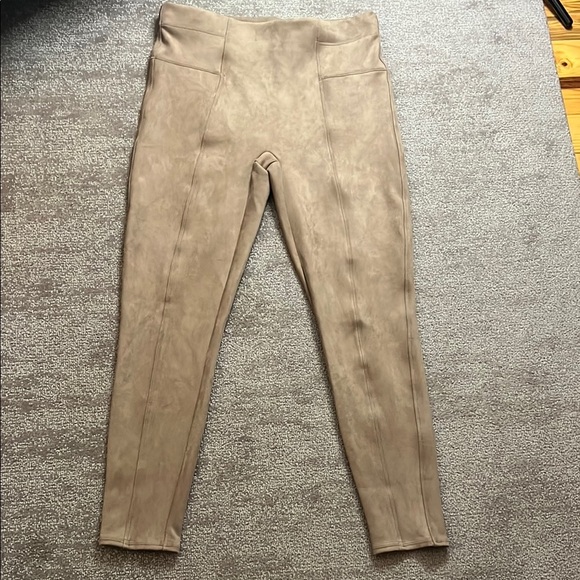SPANX Pants - SPANX Faux Suede Camel Color Leggings Pants Size XL